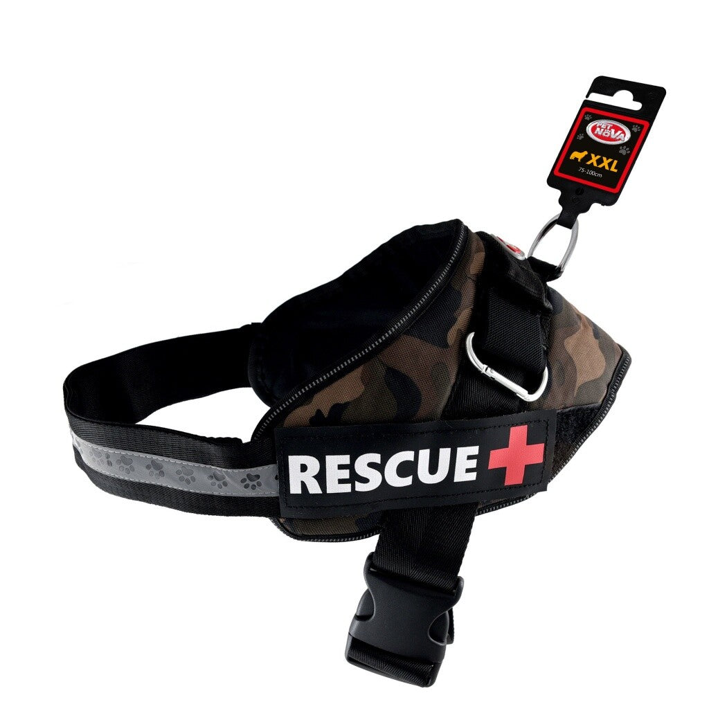 Hunde Nylon Rescue+ Geschirr in Camouflage, verstellbar für große Hunde, Pet Nova, 75-100cm, robustes Hundezubehör