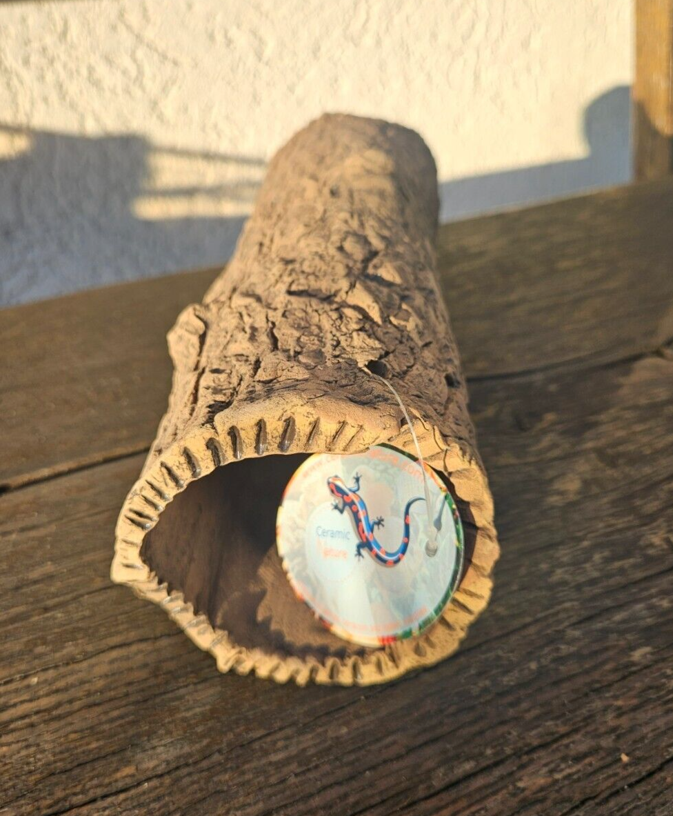Keramik-Natur Laichröhre in Baumoptik, 23cm, Versteck für Welse und Axolotl, naturfarbene Tonhöhle, Größe L