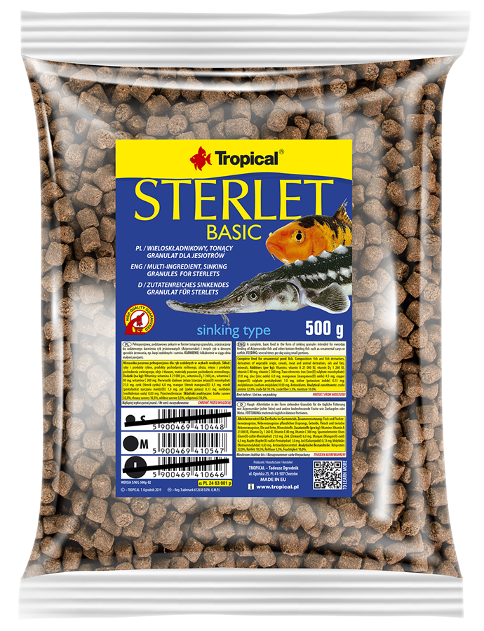Tropical Sterlet Basic M Granulat für Gartenteich, Fischfutter für Störe und Welse, 500g, in einer offenen Verpackung
