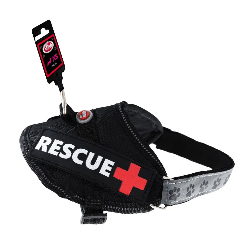 Schwarzes Nylon-Hundegeschirr Rescue+ von Pet Nova, verstellbar für kleine Hunde 30-40cm, bequemes Hundezubehör