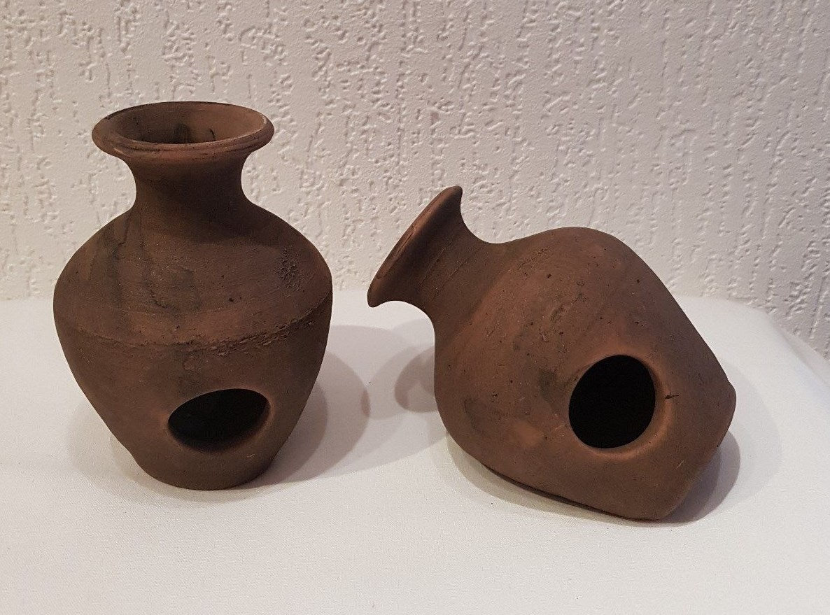 Braune Aquarium-Vase mit zwei Eingängen, ideal für Garnelen und Krebse, Höhlenform, hochwertige Aquarien-Dekoration