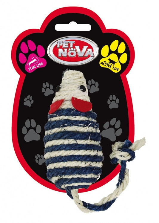 Blaue und weiße Katzenmaus Spielzeug von Pet Nova, ca. 10x5cm, ideal für Katzenbeschäftigung und Spielspaß.