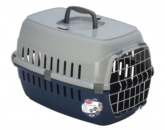 Blaue Kunststoff-Katzen-Transportbox mit Metalltür, 48,5 cm, ideal für Auto-Transport von Haustieren, von Pet Nova