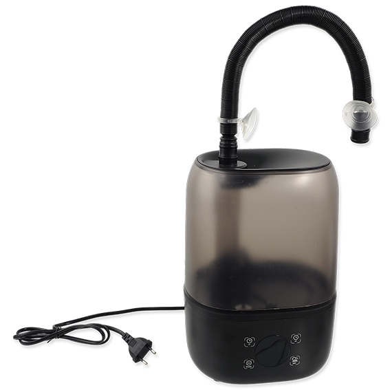 Repti Planet Digital Fogger, 3-Stufen-Vernebelungsanlage für Terrarien, zeigt die Nebelmaschine mit Steuerung und Wasserbehälter