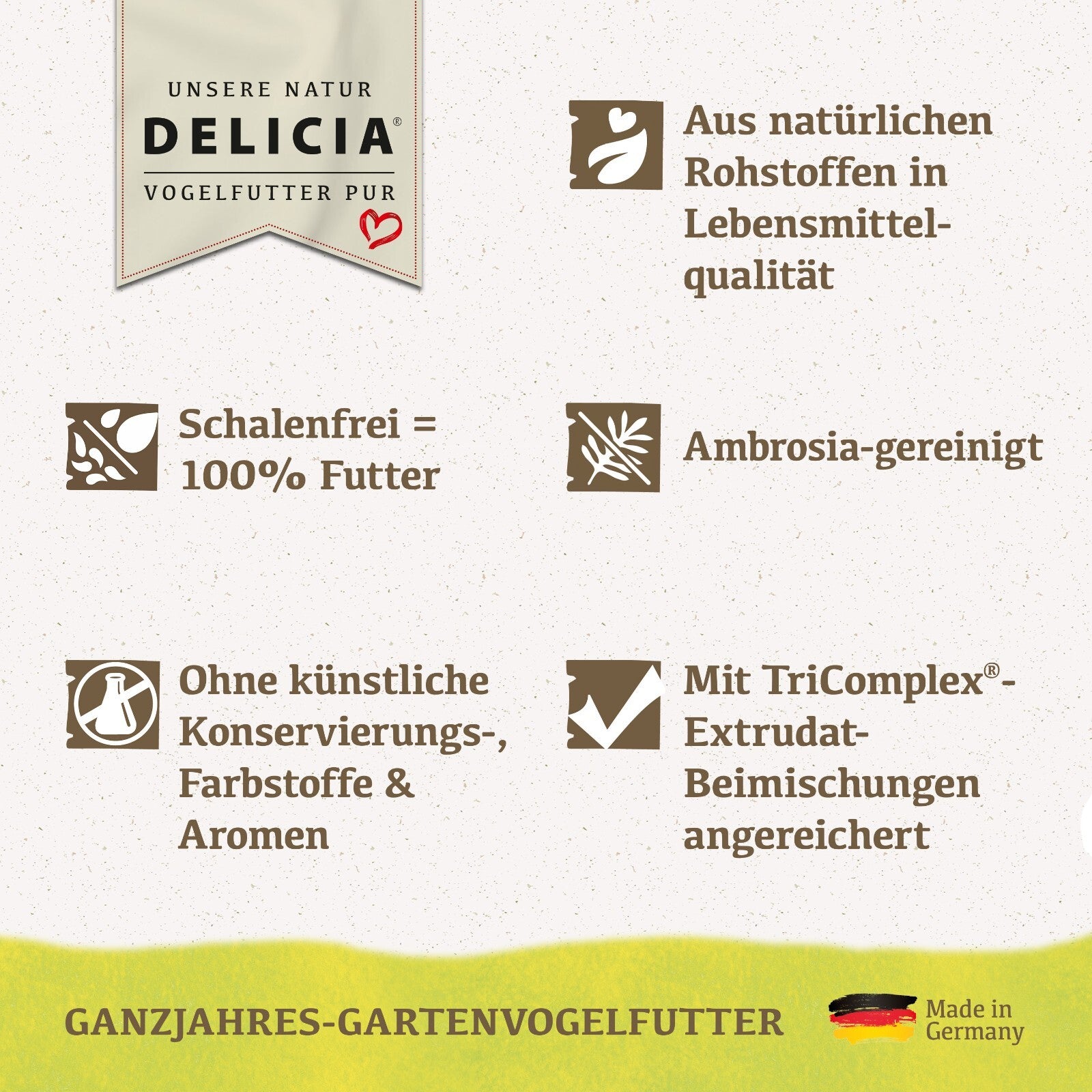 Delicia Vital Futter-Mix 500g Vogelfutter für Wildvögel, schalenfrei, mit Körnern und Samen, naturbelassen für ganzjähriges Futter