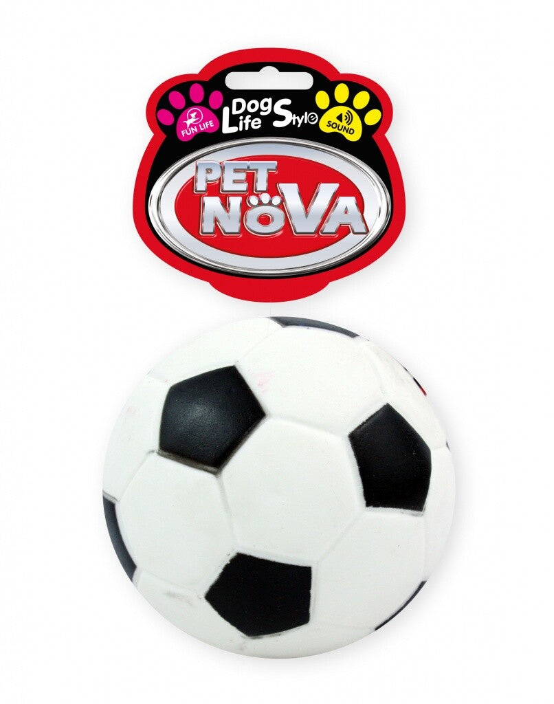 Schwarzer und weißer Hunde Fußball mit Quietscher, rundes Spielzeug, ca. 10,5 cm groß, von Pet Nova