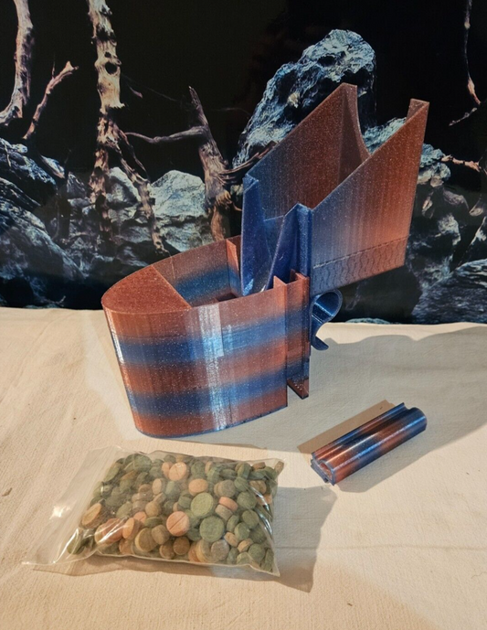 Buntes Aquarium Wasser Einfüllhilfe Schiffchen mit 100g Tablettenmix in 13 Sorten, aqua.3d.welt