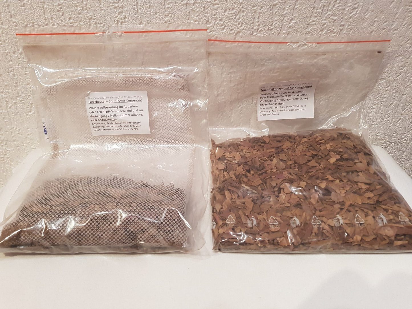 Seemandelbaumblätter Filterbeutel und Nachfüllmaterial für HMF Filter, zeigt die Filterbeutel mit Seemandelbaumblättern.