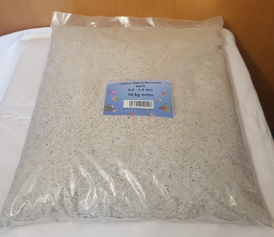 Weißer Aquariensand 10kg, feiner Bodengrund für Aquarien, natürliche Sandkörner, ideal für Aquarienboden, Markenlos