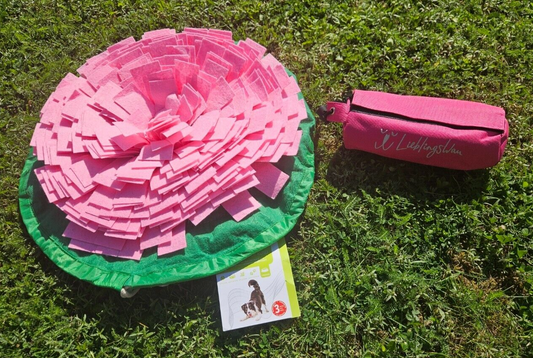 Zoofari Hundeschnüffelteppich 45cm mit pinkem Futterbeutel und Trainingsdummy für Hunde, ideal zum Schnüffeltraining