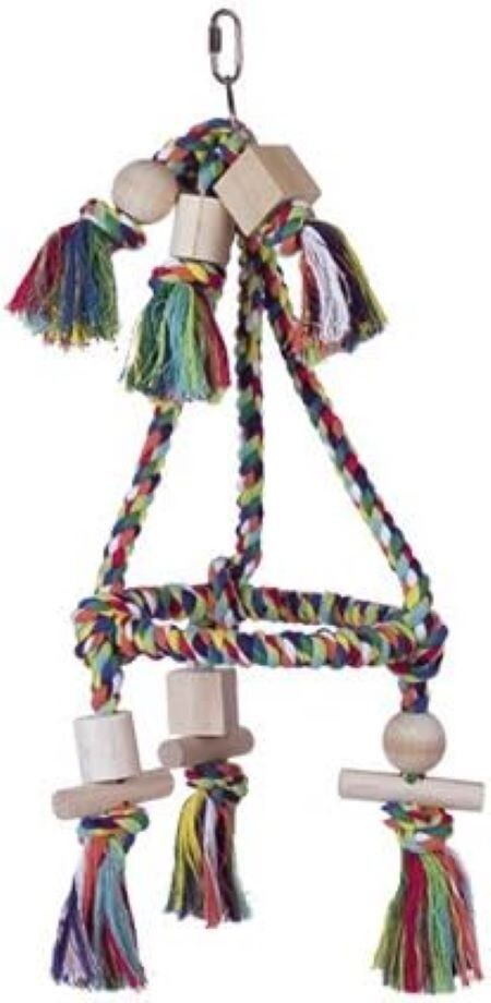 Bunte Nobby Pyramide mit Holzblöcken, 45cm, als Vogelschaukel und Käfigzubehör für Vögel.