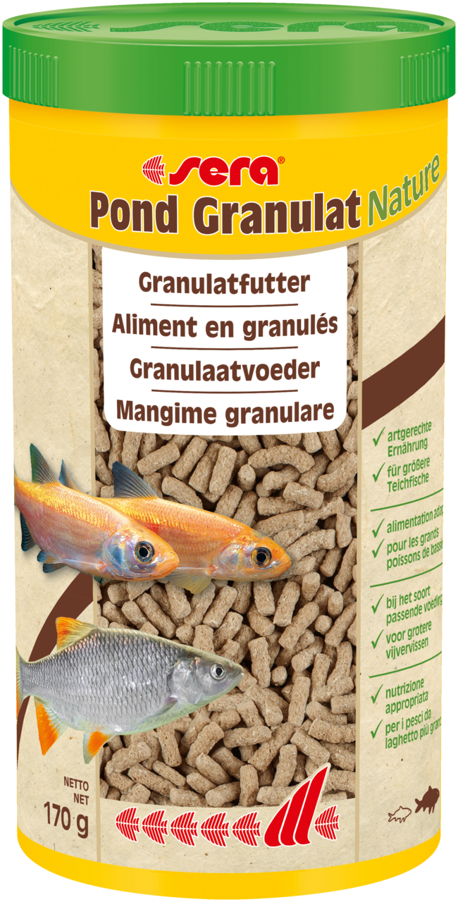 Sera Pond Granulat Nature 1000ml, granuliertes Fischfutter für größere Teichfische im Teich, in einer transparenten Verpackung