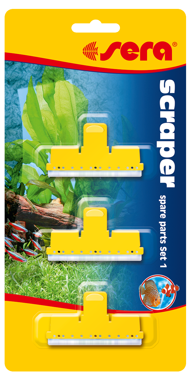 Sera Scraper Ersatzteile Set mit Scheibenreiniger und Ersatzklingen für Aquarienreinigung, im Set sichtbar