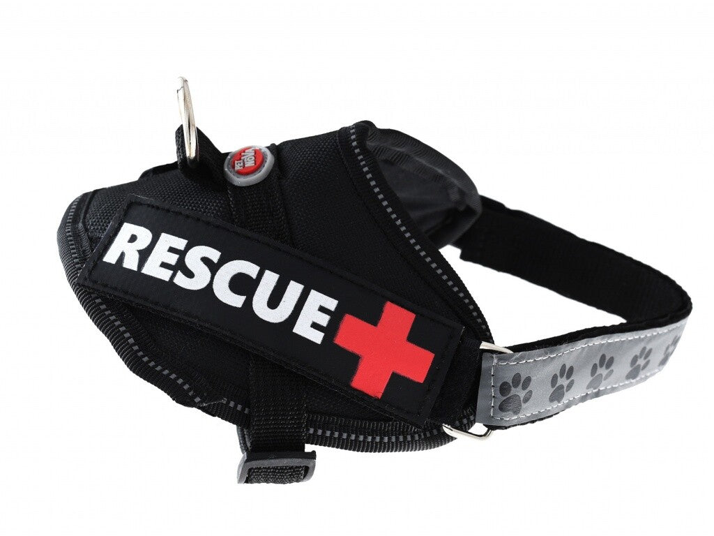 Schwarzes Nylon-Hundegeschirr Rescue+ von Pet Nova, verstellbar, für kleine Hunde 30-40cm, bequemer Sitz, Hundezubehör