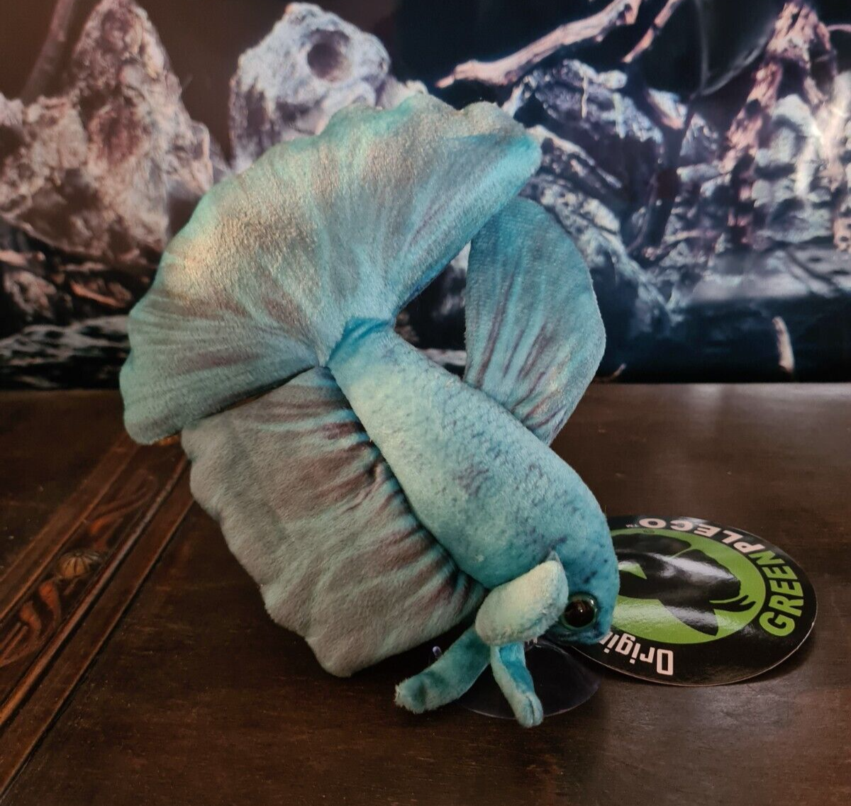 Weiches GreenPleco Kuscheltier "Kampffisch" Betta, plüschartige Aquarium-Deko in grüner Farbe, detailreiche Betta-Fisch Nachbildung
