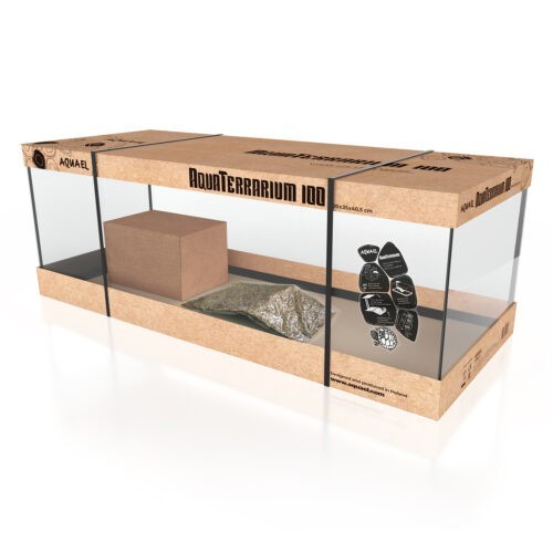 Aquael Aquaterrarium, rechteckig, 100x35x40,5cm, 141L, Schildkröten Terrarium mit Glaswänden und Wasserbereich