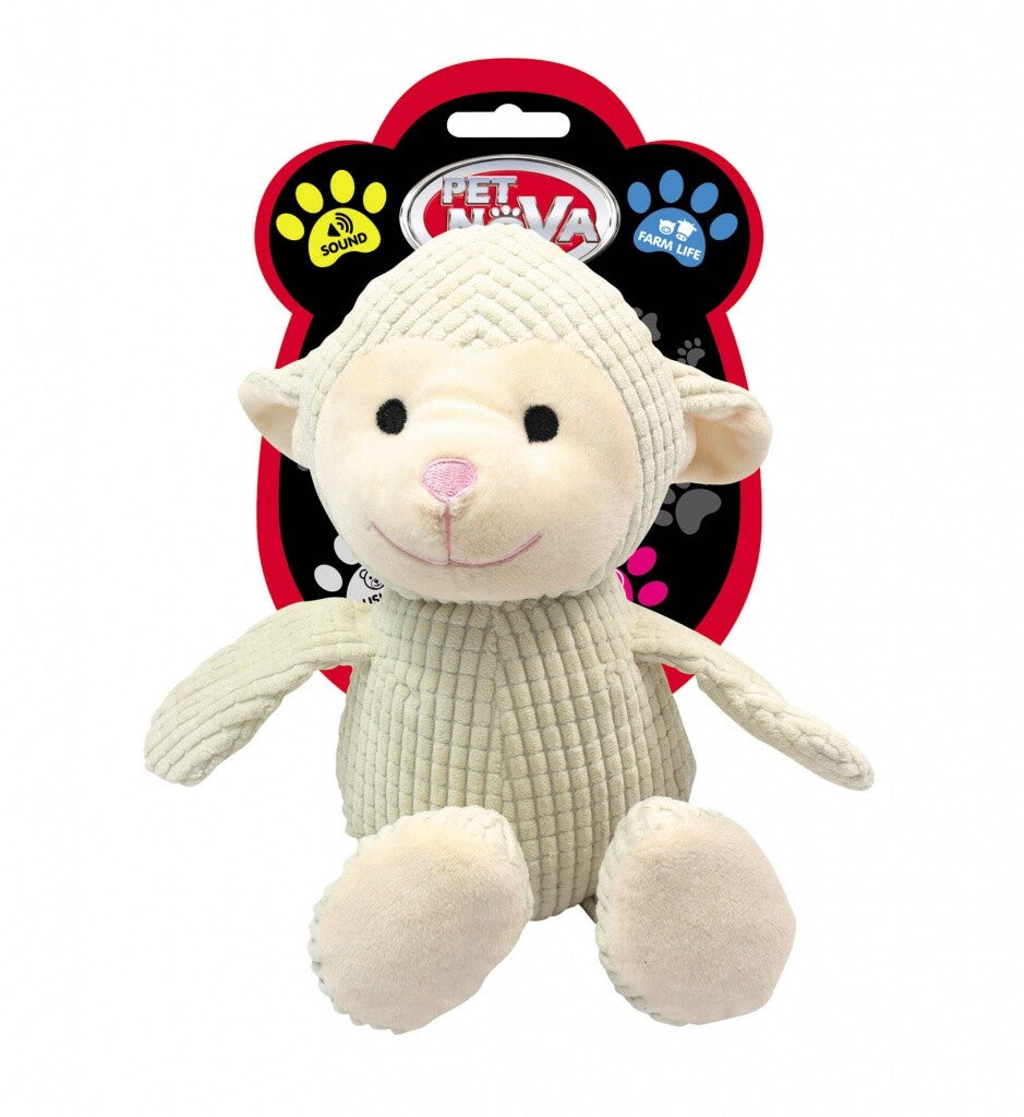 Weiches Hunde Plüschspielzeug mit Quietschfunktion, 32 cm großes Schaf Kuscheltier von Pet Nova für Hunde.