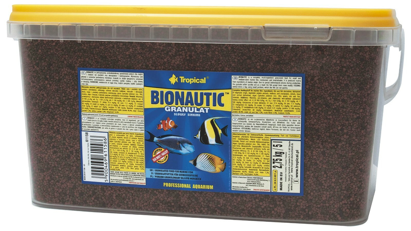 Tropical Bionautic Granulat, 5 Liter, in einer Schüssel, für kleine bis mittelgroße Seewasserfische, hochwertiges Fischfutter