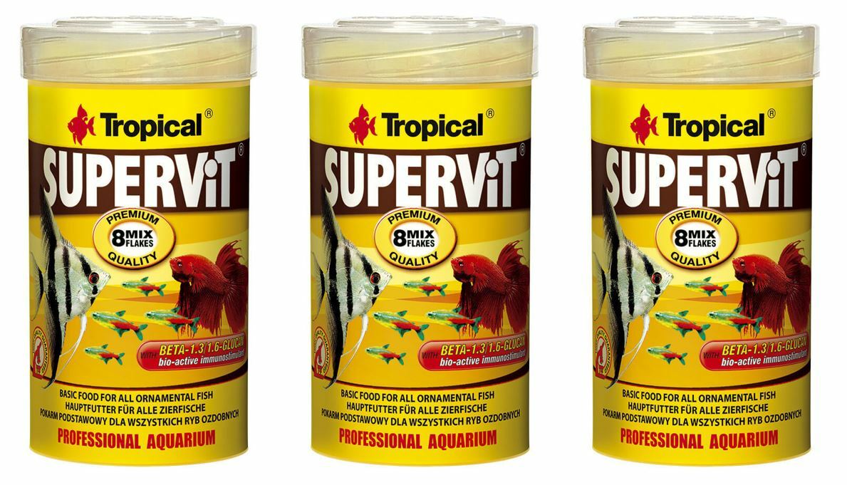 Tropical Supervit Premium Flockenfutter, 3x 250ml, bunt gemischtes Zierfischfutter in Flockenform, für gesunde Aquarienfische