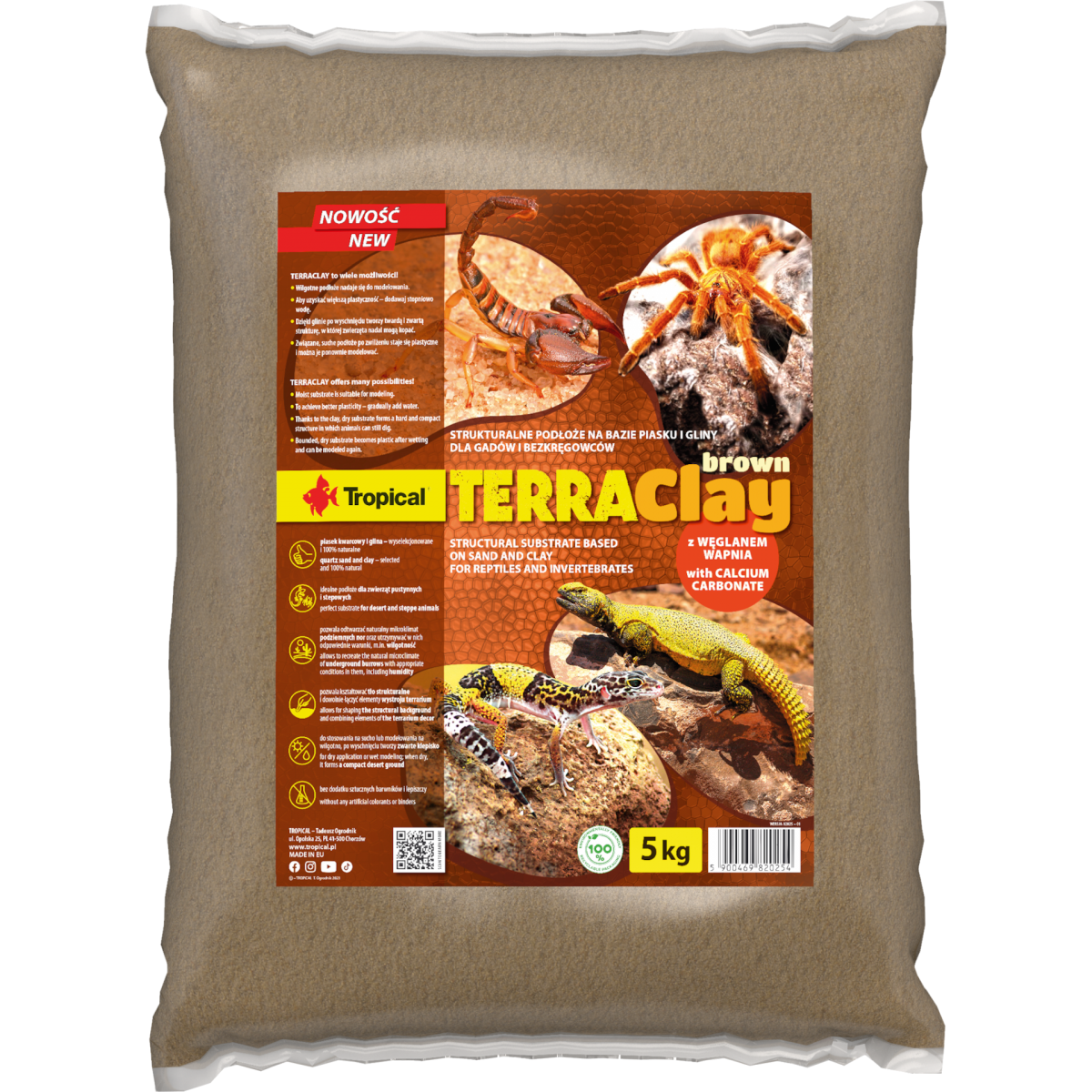 Tropical TERRAClay Bodengrund in braun, 5kg, aus Sand und Ton, geeignet für Terrarien, sichtbar in der Abbildung