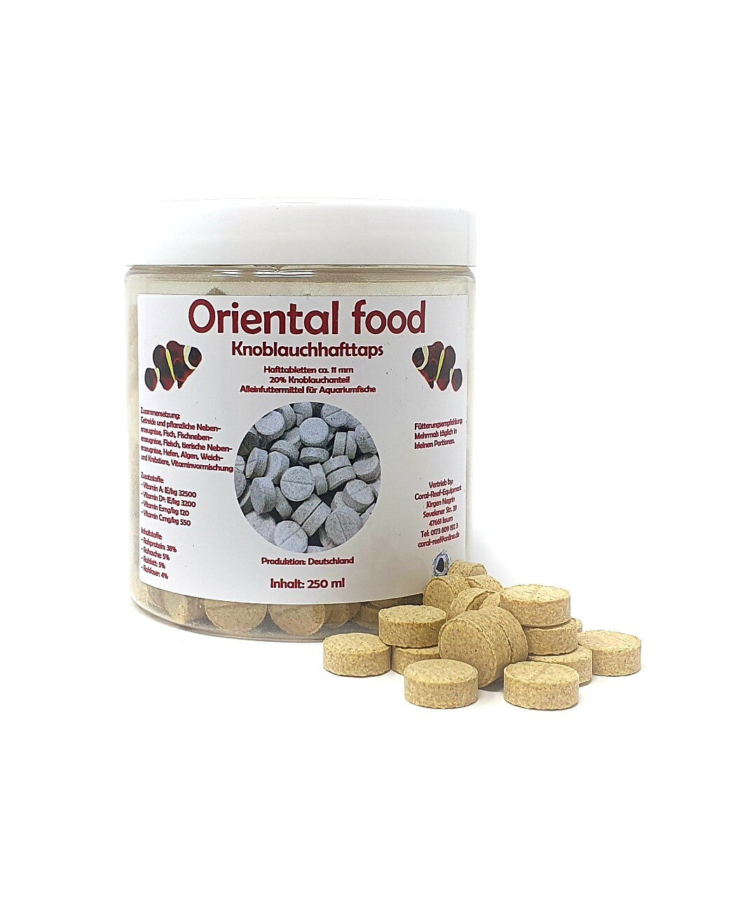 Coral Reef Korallenfutter mit 20% Knoblauch, 11mm Hafttabletten, 1000ml, für tropische Aquarien, große Welstabletten