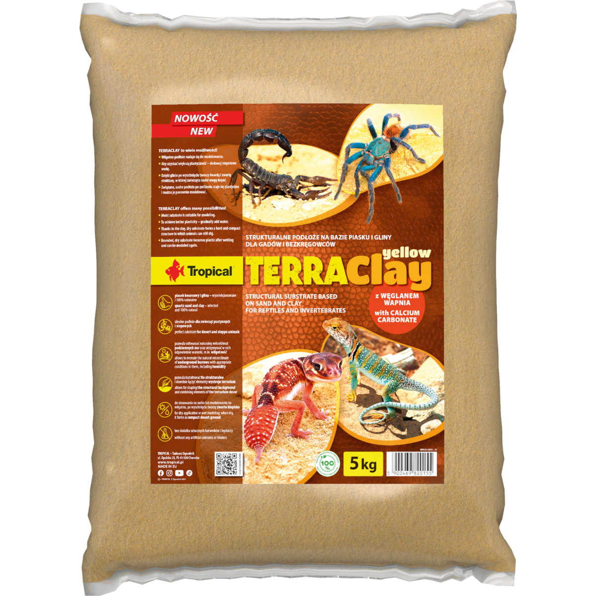 Tropical TERRAClay Gelb 5kg, terrarium Bodengrund aus Sand und Ton mit gelber Farbe, für tropische Reptilien und Pflanzen