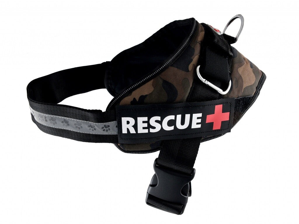 Hunde Nylon Rescue+ Geschirr in Camouflage, verstellbar, Pet Nova, für große Hunde 75-100cm Brustumfang, robustes Hundezubehör