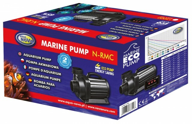 Aqua Nova Marine Pumpe mit Regler, 15000 l/h, 105W, für Süß- und Meerwasseraquarien, zeigt die Pumpe mit Regler und Anschluss