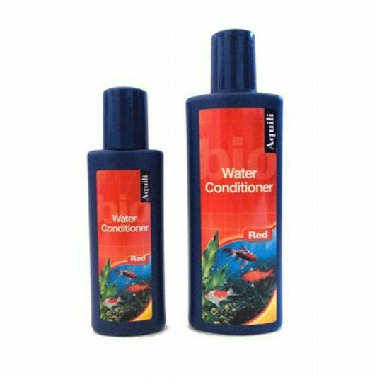 Aquili Wasserkonditionierung RED 125ml, Flasche mit Produktbeschreibung, zur Schwermetallbindung im Wasser, Nahaufnahme