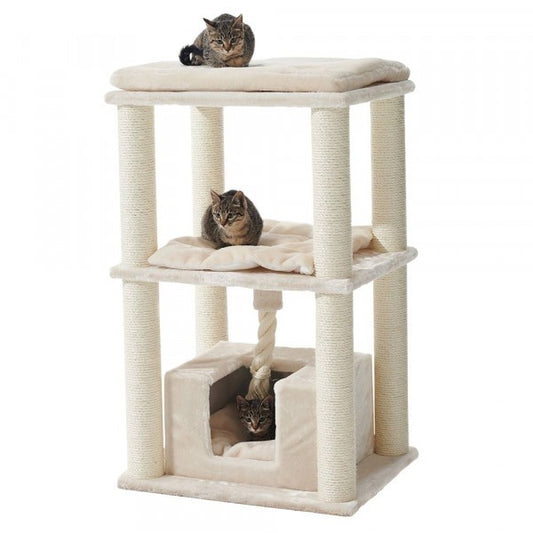 Katzen Kratzbaum "Brida" von Nobby in Creme, 90 cm hoch, mit Spielplatz, Beschäftigungs- und Katzenbett für Freizeit und Krallenpflege