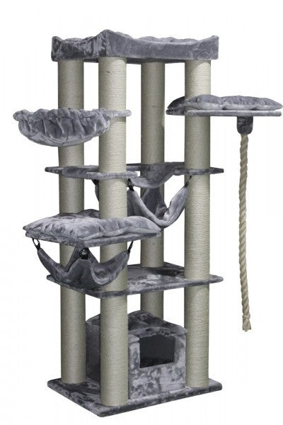Grauer Katzen Kratzbaum "Rubi" von Nobby mit Spielplatz, Katzenbett und Beschäftigungsmöglichkeiten, 197 cm hoch.