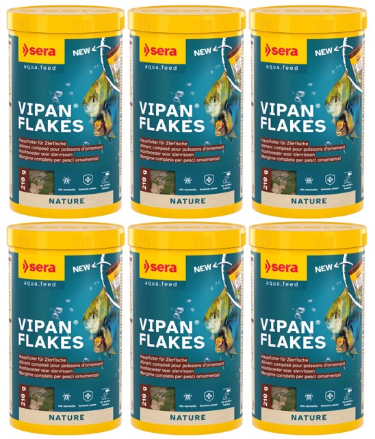 6x Sera Vipan Flakes Nature 1000ml - Hauptfutter für Zierfische Flockenfutter