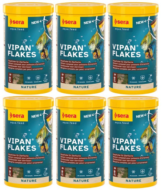 6x Sera Vipan Flakes Nature 1000ml - Hauptfutter für Zierfische Flockenfutter